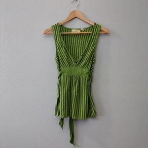 Guinevere Green Linen Blend Tank Tie Back Top